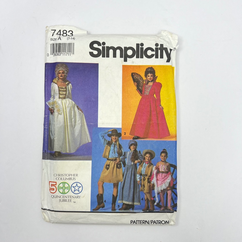 Vintage Simplicity Historical Costume Pattern Girls Size A 7-14 Period Gown 7483